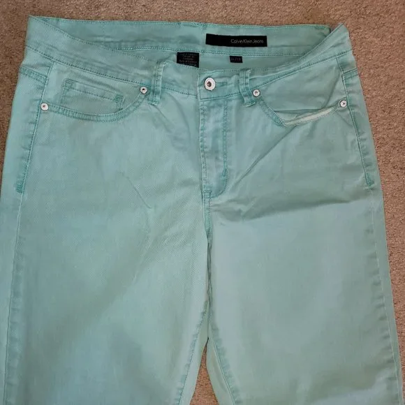 Calvin Klein Aqua Green Twill Jeans 12 - Picture 2 of 6